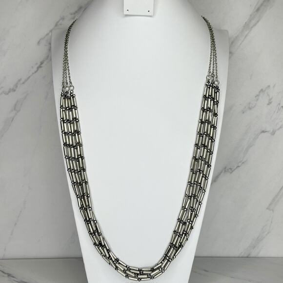 Chico's Chunky Multi Strand Beaded Silver Tone Necklace ✨ - Picture 1 of 11